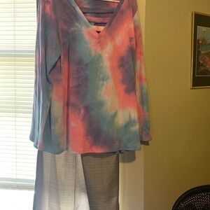 Colorful Tie-Dye V-Neck Top